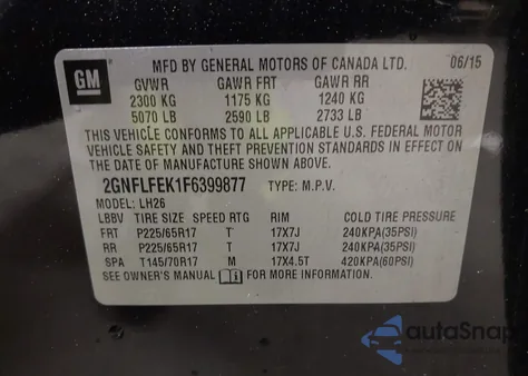 2015 Chevrolet Equinox 1Lt z USA, uszkodzony, nr VIN 2GNFLFEK1F6399877